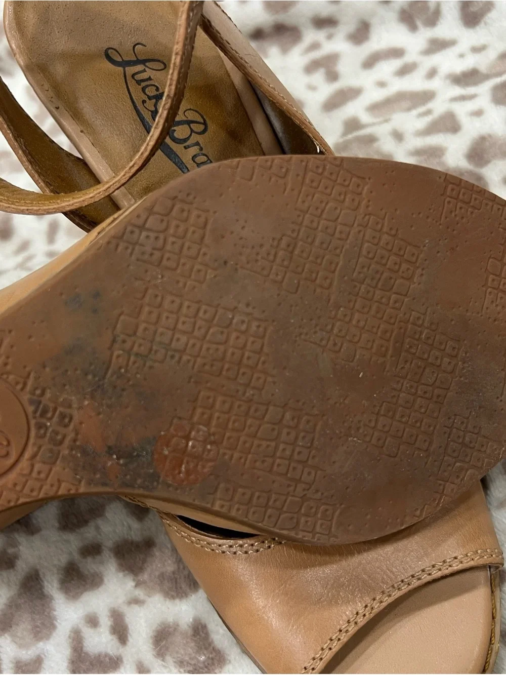 Lucky Brand Women's Tan Leather Peep-Toe Slingbacks